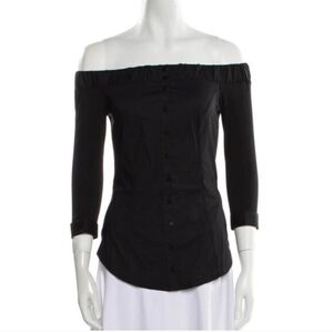 Anne Fontaine Black Off-Shoulder Blouse Button Front Romantic